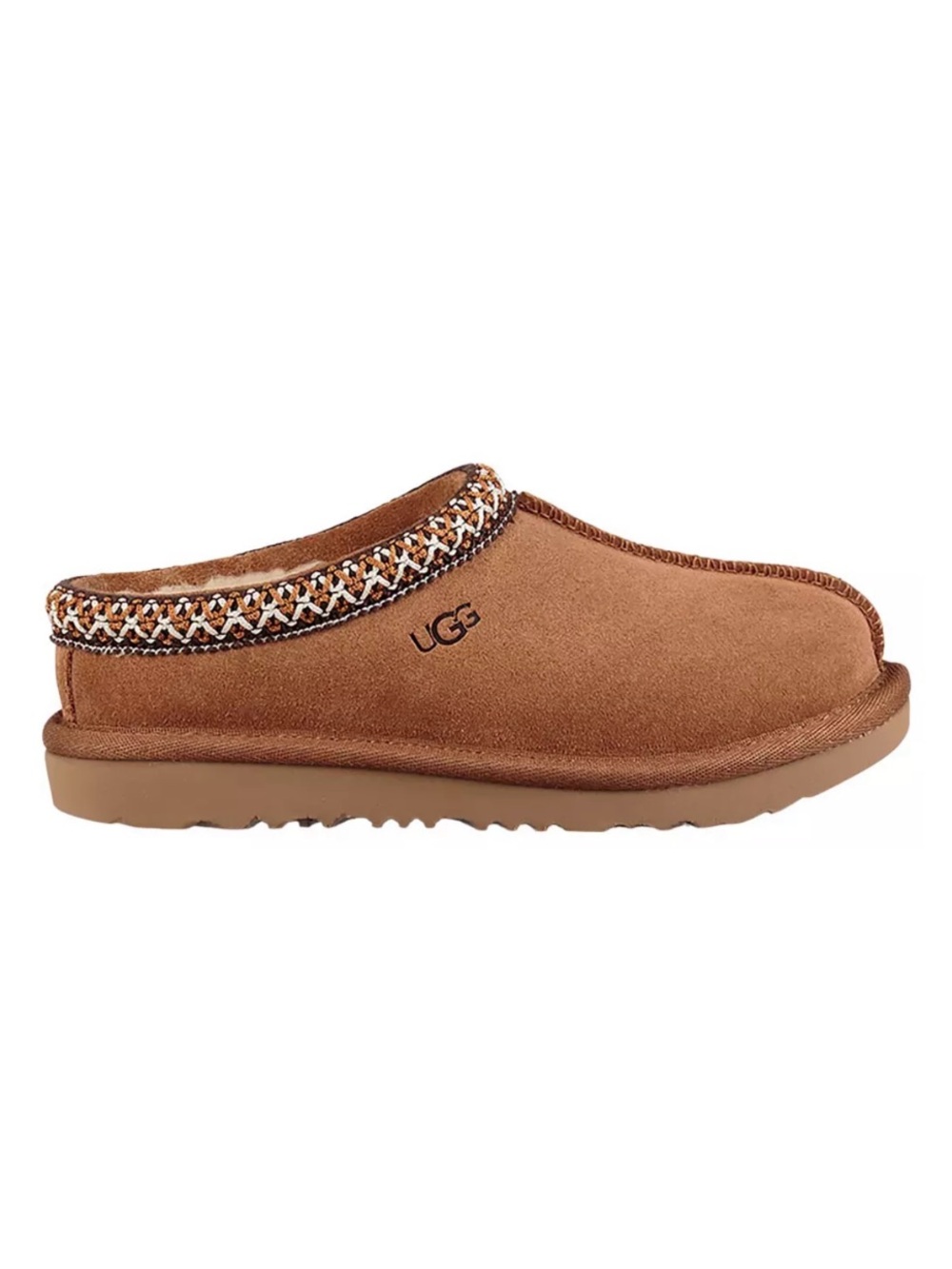 UGG Chestnut Suede Slip-On Mule with Embroidered Trims